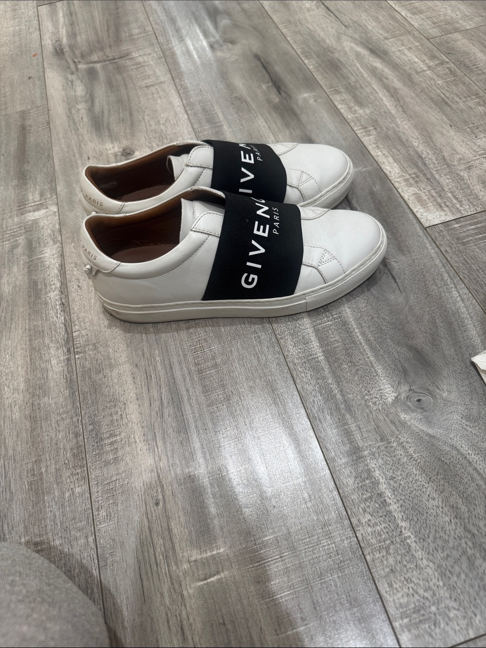 Givenchy White Leather Slip-On Sneakers with Black Elastic Logo Strap - Picture 2 of 5